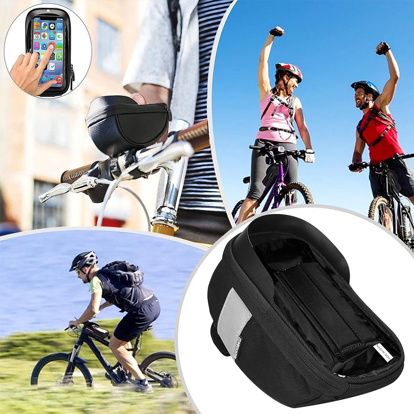 Cycling Gear Display - Wasserdichte Fahrrad-Handytasche Lenkertasche mit Bildschirmfenster Fahrradrahmen-Gepäckträger